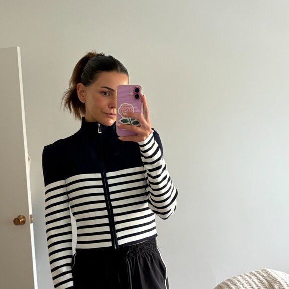 NEVER WORN STAUD SSENSE NAVY AND WHITE STRIPED RAFT ZIP UP CARDIGAN - Picture 4 of 6